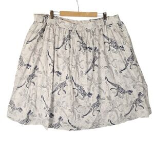 Jurassic World Skirt Women's 22 White Dinosaur Skeleton Print Pockets Rockabilly